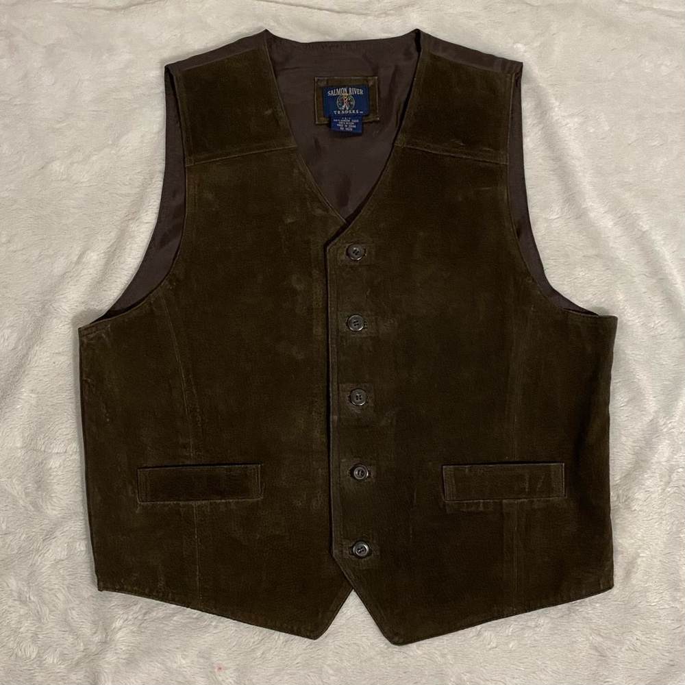 Vintage Salmon River Traders Brown Suede & Nylon Vest Size L